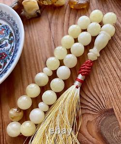 Natural Baltic Amber 37g. Milky White Islamic Prayer Rosary 14mm 21 Beads Tesbih