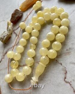 Natural Baltic Amber 40g. Milky White Islamic Prayer Rosary 12mm 33 Beads Tesbih