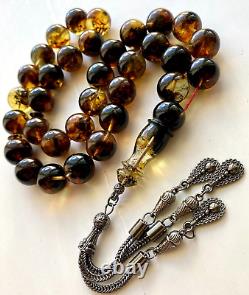 Natural Baltic Amber 53 g. Islamic Prayer Rosary 14 mm. 33 Beads Tesbih Misbaha