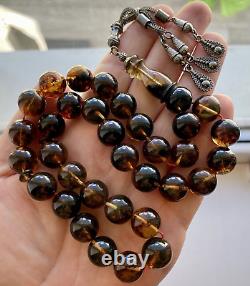 Natural Baltic Amber 53 g. Islamic Prayer Rosary 14 mm. 33 Beads Tesbih Misbaha