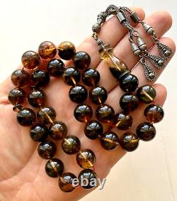 Natural Baltic Amber 53 g. Islamic Prayer Rosary 14 mm. 33 Beads Tesbih Misbaha