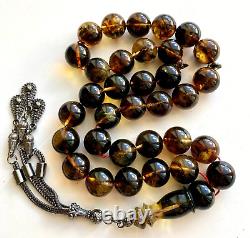 Natural Baltic Amber 53 g. Islamic Prayer Rosary 14 mm. 33 Beads Tesbih Misbaha