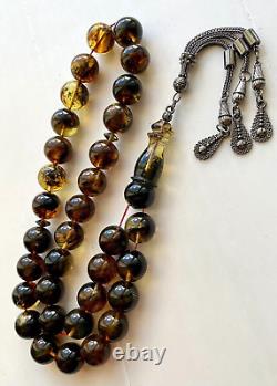 Natural Baltic Amber 53 g. Islamic Prayer Rosary 14 mm. 33 Beads Tesbih Misbaha