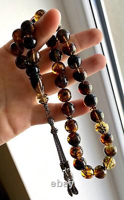 Natural Baltic Amber 53 g. Islamic Prayer Rosary 14 mm. 33 Beads Tesbih Misbaha