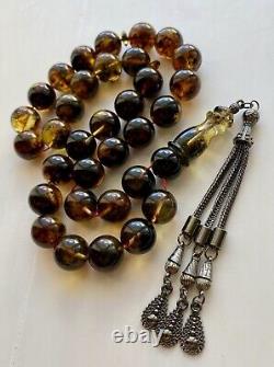 Natural Baltic Amber 53 g. Islamic Prayer Rosary 14 mm. 33 Beads Tesbih Misbaha