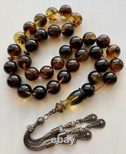 Natural Baltic Amber 53 g. Islamic Prayer Rosary 14 mm. 33 Beads Tesbih Misbaha