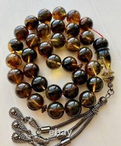 Natural Baltic Amber 53 g. Islamic Prayer Rosary 14 mm. 33 Beads Tesbih Misbaha