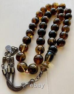 Natural Baltic Amber 53 g. Islamic Prayer Rosary 14 mm. 33 Beads Tesbih Misbaha