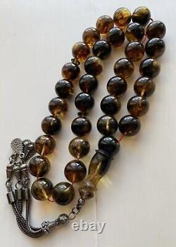 Natural Baltic Amber 53 g. Islamic Prayer Rosary 14 mm. 33 Beads Tesbih Misbaha