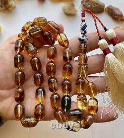 Natural Baltic Amber 57g. INCLUSION INSECT Islamic Prayer Rosary Barrel 33 Beads