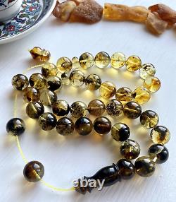Natural Baltic Amber 57g. Islamic Prayer Rosary 14 mm. Beads Tesbih Misbah