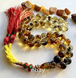 Natural Baltic Amber 65g. Islamic Prayer Rosary 14mm. 39 Beads Tesbih Misbaha