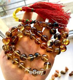 Natural Baltic Amber 65g. Islamic Prayer Rosary 14mm. 39 Beads Tesbih Misbaha