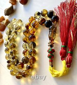 Natural Baltic Amber 65g. Islamic Prayer Rosary 14mm. 39 Beads Tesbih Misbaha