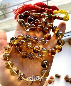 Natural Baltic Amber 65g. Islamic Prayer Rosary 14mm. 39 Beads Tesbih Misbaha