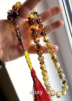 Natural Baltic Amber 65g. Islamic Prayer Rosary 14mm. 39 Beads Tesbih Misbaha