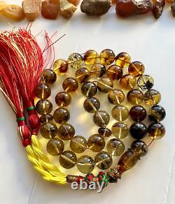 Natural Baltic Amber 65g. Islamic Prayer Rosary 14mm. 39 Beads Tesbih Misbaha