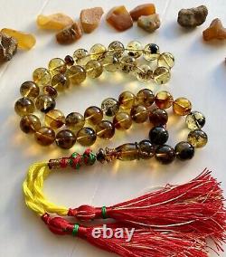 Natural Baltic Amber 65g. Islamic Prayer Rosary 14mm. 39 Beads Tesbih Misbaha