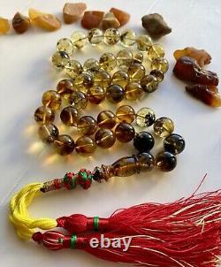 Natural Baltic Amber 65g. Islamic Prayer Rosary 14mm. 39 Beads Tesbih Misbaha