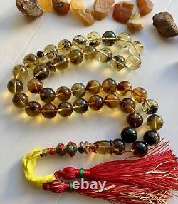 Natural Baltic Amber 65g. Islamic Prayer Rosary 14mm. 39 Beads Tesbih Misbaha