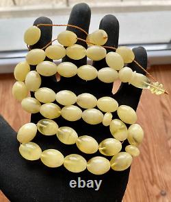 Natural Baltic Amber 65g. Islamic Prayer Rosary White Olive 33 Beads Tesbih