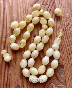 Natural Baltic Amber 65g. Islamic Prayer Rosary White Olive 33 Beads Tesbih