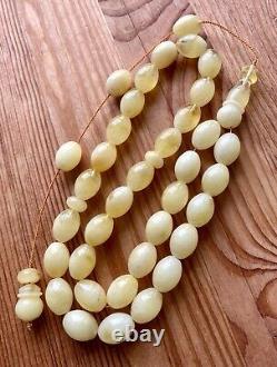 Natural Baltic Amber 65g. Islamic Prayer Rosary White Olive 33 Beads Tesbih