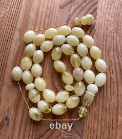 Natural Baltic Amber 65g. Islamic Prayer Rosary White Olive 33 Beads Tesbih