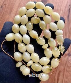 Natural Baltic Amber 65g. Islamic Prayer Rosary White Olive 33 Beads Tesbih