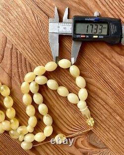 Natural Baltic Amber 65g. Islamic Prayer Rosary White Olive 33 Beads Tesbih