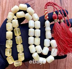 Natural Baltic Amber 79g. Islamic Prayer Rosary White Barrel 33 Beads Tesbih