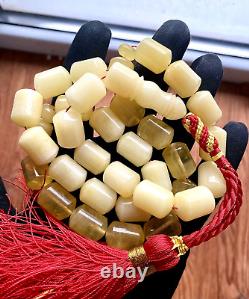 Natural Baltic Amber 79g. Islamic Prayer Rosary White Barrel 33 Beads Tesbih