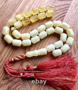 Natural Baltic Amber 79g. Islamic Prayer Rosary White Barrel 33 Beads Tesbih