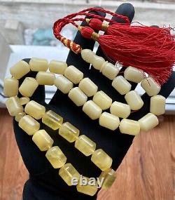 Natural Baltic Amber 79g. Islamic Prayer Rosary White Barrel 33 Beads Tesbih