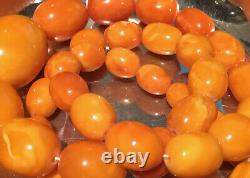 Natural Baltic Amber Antique Butterscotch Egg Yolk Beads Necklace 74 g
