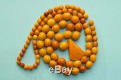 Natural Baltic Amber Antique Butterscotch Egg Yolk Rosary Beads Necklace 43gr