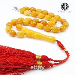 Natural Baltic Amber Antique Color Islamic Prayer Beads 33 Olive Free Shape 10-1