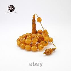 Natural Baltic Amber Antique Color Islamic Prayer Beads 37 Olive Shape 14x12 mm