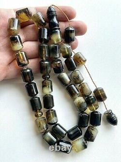 Natural Baltic Amber Big Black And White 85g. Islamic Prayer Rosary Beads Tesbih