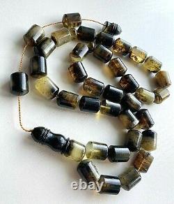 Natural Baltic Amber Big Black And White 85g. Islamic Prayer Rosary Beads Tesbih