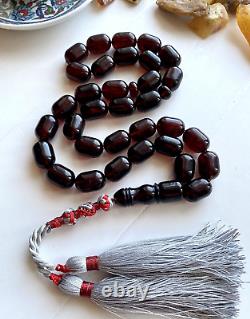 Natural Baltic Amber Big Islamic Prayer Rosary 72g Cherry 33Beads Tesbih Misbaha
