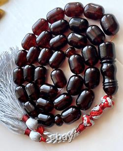 Natural Baltic Amber Big Islamic Prayer Rosary 72g Cherry 33Beads Tesbih Misbaha