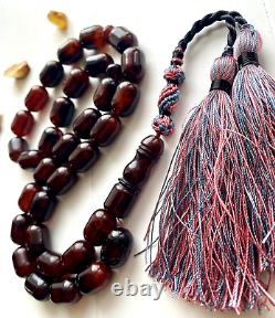 Natural Baltic Amber Big Islamic Prayer Rosary 73g. Cherry Color 33 Beads Tesbih