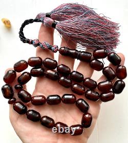 Natural Baltic Amber Big Islamic Prayer Rosary 73g. Cherry Color 33 Beads Tesbih