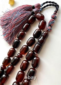 Natural Baltic Amber Big Islamic Prayer Rosary 73g. Cherry Color 33 Beads Tesbih