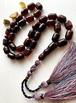 Natural Baltic Amber Big Islamic Prayer Rosary 73g. Cherry Color 33 Beads Tesbih