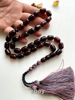 Natural Baltic Amber Big Islamic Prayer Rosary 73g. Cherry Color 33 Beads Tesbih