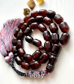 Natural Baltic Amber Big Islamic Prayer Rosary 73g. Cherry Color 33 Beads Tesbih