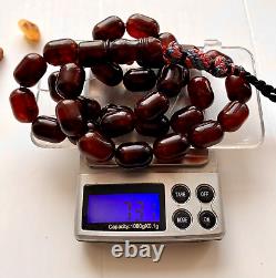 Natural Baltic Amber Big Islamic Prayer Rosary 73g. Cherry Color 33 Beads Tesbih