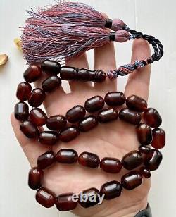 Natural Baltic Amber Big Islamic Prayer Rosary 73g. Cherry Color 33 Beads Tesbih